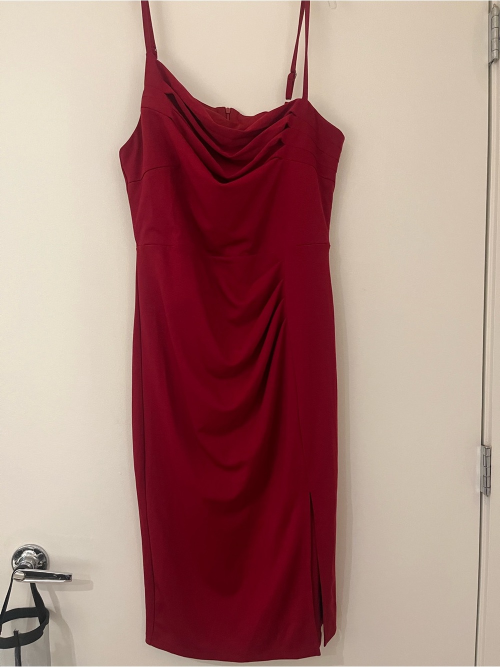 Grace Karin Burgundy Cowl Neck Midi Dress with Slit